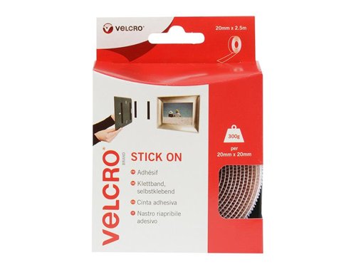 VELCRO® Brand Stick On Tape White 20mm x 2.5m 60214