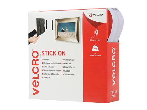 VEL VELCRO® Brand Stick On Tape 20mm x 10m White