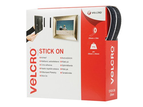 VEL VELCRO® Brand Stick On Tape 20mm x 10m Black
