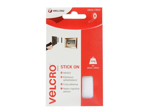 VELCRO® Brand Stick On Tape White 20mm x 50cm 60224