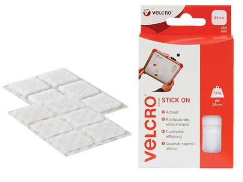 VELCRO® Brand VELCRO® Brand Stick On Squares 25mm White (Pack 24)