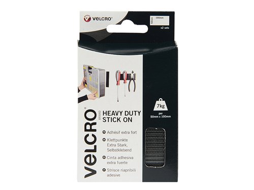 VEL VELCRO® Brand Heavy-Duty Stick On Strips (2) 50 x 100mm Black