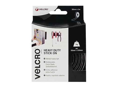 VEL VELCRO® Brand Heavy-Duty Stick On Tape 50mm x 1m Black