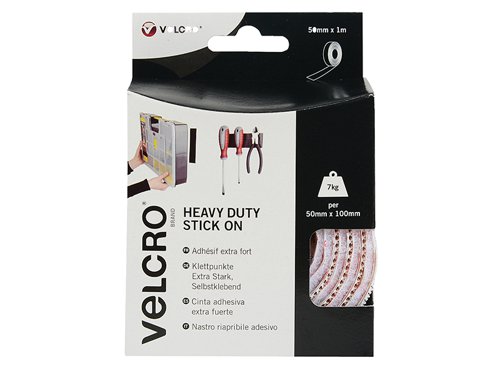 VEL VELCRO® Brand Heavy-Duty Stick On Tape 50mm x 1m White