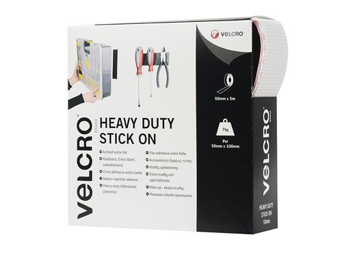 VEL VELCRO® Brand Heavy-Duty Stick On Tape 50mm x 5m White