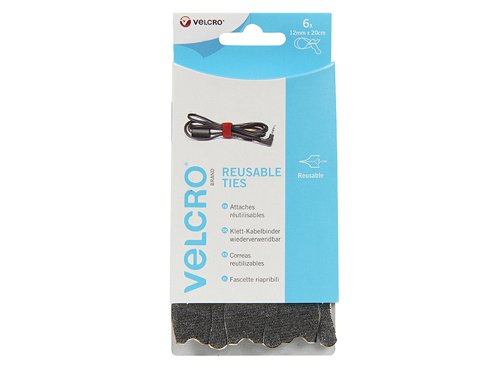 VEL VELCRO® Brand ONE-WRAP® Reusable Ties (6) 12mm x 20cm Black