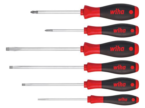 The Wiha SoftFinish® Screwdrivers come with a round Chrome vanadium steel blade, matt chrome plated. A patented SoftFinish® handle ensures work is kind to hands and muscles. Recommended by doctors and therapists at the German Campaign for Healthier Backs. The unique Wiha handle-length concept provides optimum balance of torque and control.This 6 Piece Set contains the following sizes:4 x Slotted Screwdrivers: 3.5 x 100mm, 4.5 x 125mm, 5.5 x 150mm & 6.5 x 150mm.2 x Phillips Screwdrivers: PH1 x 80mm & PH2 x 100mm.