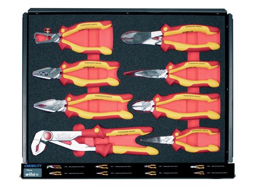 The 113 Piece Wiha eMobility Workshop Trolley Set, contains a large assortment of insulated tools, compiled for work on hybrid and electric vehicles. All the VDE tools in this kit have been individually tested at 10,000 V AC for electrical safety in accordance with IEC 60900:2012. Approved for 1,000 V AC.Supplied in a Workshop Trolley. Tools are distributed over five drawers, the tools are protected and are clearly arranged in precisely fitting foam inserts. Thanks to the fully extendable drawers, the tools are always easily accessible. Additional storage space and the integrated 4-way power socket allow the trolley to be expanded individually, even with electrical appliances. Its roller runners can comfortably transport up to 150 kg of contents within the workshop. At the same time, the locks on the roller runners guarantee absolute stability and steadiness. Thus the workshop trolley can be used flexibly in mobile applications, as a stable work table and as a shelf.Contains the following:1 x TorqueVario®-S electric variable Torque Screwdriver 0.8-5Nm.1 x SoftFinish® electric slimVario Stubby bit holder Screwdriver.6 x 75mm electric slimBit Slotted Bits: 2.5, 3.0, 3.5, 4.0, 5.5 & 6.5mm.2 x 75mm electric slimBit Phillips Bits: PH1 & PH2.2 x 75mm electric slimBit Pozidriv Bits: PZ1 & PZ2.5 x 75mm electric slimBit TORX® Bits: T8, T10, T15, T20 & T20.5 x 75mm electric slimBit Hex Bits: 2.5, 3.0, 4.0, 5.0 & 6.0mm.2 x 1/4in Insulated Extension for nut driver inserts: 75mm & 150mm.1 x electric slimVario® Adapter for 1/4in Nut driver.1 x electric  slimVario® Extension for slimBits 6.0mm.1 x TorqueVario-S electric Adapter for 1/4in Nut Driver.8 x 1/4in Insulated Hex Nut Driver Inserts: 4.0 x 42mm, 5.0 x 42mm, 5.5 x 42mm, 6.0 x 42mm, 7.0 x 42mm, 8.0 x 42mm, 9.0 x 42mm & 10.0 x 42mm.5 x 1/4in Insulated Internal Hex Nut Driver Inserts: 3.0 x 65mm, 4.0 x 65mm, 5.0 x 65mm, 6.0 x 65mm & 8.0 x 65mm.1 x Cable stripping Knife for round cables.1 x 100-310lm Flashlight (LED, laser and UV) incl. 3 AAA batteries.1 x 3/8in electric Adjustable Torque Key for nut drivers.1 x 3/8in Insulated Square Adapter for 1/4in Nut Drivers.2 x 3/8in Insulated Extensions: 125mm & 250mm.10 x 3/8in Insulated Hex Nut Driver Inserts: 11.0 x 45mm, 12.0 x 45mm, 13.0 x 45mm, 14.0 x 45mm, 16.0 x 45mm, 17.0 x 45mm, 18.0 x 45mm, 19.0 x 47mm, 21.0 x 47mm & 22.0 x 47mm.1 x TorqueVario®-S T electric T-handle Screwdriver 5-14Nm.1 x TorqueVario®-S T electric T-handle Adapter for 1/4in nut driver.4 x Interchangeable electric TORX® Blades (for torque screwdriver with T-handle electric): T15, T20, T25 & T27.1 x Professional electric Water Pump Pliers with push button adjustment 250mm.1 x Professional electric Diagonal Cutters with DynamicJoint® 180mm.1 x Professional electric Cable Cutters with switchable opening spring 210mm.1 x Professional electric Combination Pliers with DynamicJoint® 200mm.1 x Professional electric Long flat-nose Pliers 160mm.1 x Professional electric Needle Nose Pliers 200mm.1 x Professional electric Stripping Pliers 160mm.1 x Professional electric Type 13 Crimping Pliers 180mm.15 x Single, Insulated Open-end Spanners: 6.0 x 90mm, 7.0 x 90mm, 8.0 x 100mm, 9.0 x 100mm, 10.0 x 110mm, 11.0 x 110mm, 12.0 x 130mm, 13.0 x 135mm, 14.0 x 145mm, 15.0 x 150mm, 16.0 x 160mm, 17.0 x 160mm, 18.0 x 175mm, 19.0 x 175mm & 22.0 x 195mm.1 x electric Adjustable Spanner 0-30 x 250mm.1 x eMobility Voltage & Continuity Tester 12-1,000V AC, CAT IV incl. 2x AAA batteries.1 x Charger for 18500 Li-ion batteries with USB and Europlug.1 x speedE® E-screwdriver Handle .2 x Insulating End Caps: 40mm & 60mm.2 x Insulating Blanket Clamps: L=80mm & L=160mm.1 x Protective IEC Blanket 1,000 (AC) / 1,500 (DC) (thickness 1mm).1 x Pair of 100% Cotton Undergloves Size 9-10.1 x Face Shield 1,000?V?AC?/?1,500?V DS (210 x 450mm/weight 400g).1 x SoftFinish® electric slimVario Bit Holder.3 x Deep3/8in electric Double Hex Socket Wrench Inserts: M8 x 80mm, M10 x 80mm & M12 x 80mm.1 x Pair of Electrically Insulating Gloves Size 10.1 x Electric and Hybrid Vehicles Warning Sign.1 x Battery Set, 18500 Li-ion 2 units in box.