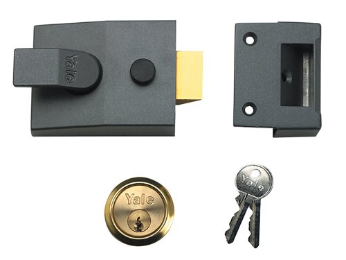The Yale 89 series deadlocking standard nightlatch security locks are some of the most widely-used front door latches. They are key operated from the outside and lever handle operated from the inside. The latch automatically deadlocks on closing the door and the snib function (bolt hold back button) enables the latch to be held back.The inside handle can also be deadlocked by a reverse turn of the key in the cylinder giving additional security (when deadlocked in this manner the latch cannot be opened from the inside, only from the outside with the key).Supplied with 1109 Cylinder.Finish: Brasslux, Chrome or Dark Metal Grey (DMG).The 89 series security nightlatches have a 60mm backset, this is the measurement from the edge of the door to the centre of the keyhole.This Yale 89DMGSC has a hardened Case Finish in Dark Metalic Grey and the Cylinder is Finished in Satin Chrome. The lock is covered by a 2 Year Guarantee and has a High Security Rating.Pack: Boxed