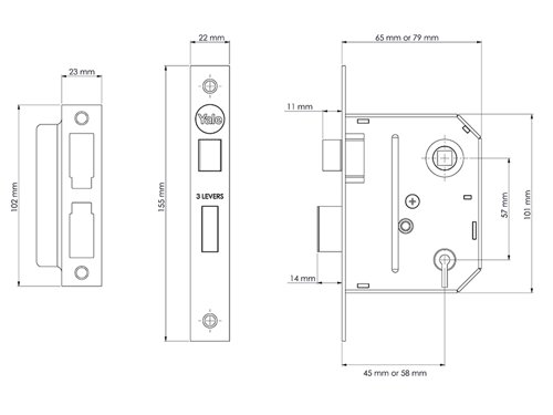 YALPM320CH25 Yale Locks PM320 3 Lever Mortice Sashlock Polished Chrome 65mm 2.5in