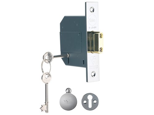 Yale Locks PM562 Hi-Security BS 5 Lever Mortice Deadlock 81mm 3in Polished Chrome