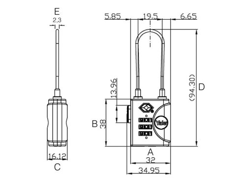 The Yale YTP3 TSA padlock is an ideal travel padlock which comes in a grey metal finish with a flexible soft shackle that allows the securing of several zips where a normal padlock will not reach. In addition, it has an easy, hassle-free, resettable combination. The TSA (travel sentry approval) means that the lock can be opened by airport inspectors, ensuring that the lock and suitcase are not damaged if a case is selected for inspection. Specifications:Body dimensions: 32 x 38 x 16mm.Total padlock height: 94.3mm.Internal shackle: 19.5 x 53.3mm.Shackle diameter: 2.3mm.