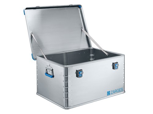 The ZARGES Eurobox is made from sturdy, lightweight aluminium with stainless steel hinges. The lid has a peripheral foamed seal for protection against dust and splash water. Fitted with two sturdy lid holding straps and blue stacking corners made from impact-resistant plastic, ensuring safe stacking. Edge, lid and base profile frames are made from fully welded aluminium sections for high stability. With corner beads for additional dimensional stability.The ZARGES Comfort fastener provides ergonomic operation and extremely long service life. Snap fasteners can be secured with a plug lock or lead seals to prevent the box from bursting open. You can also use a padlock, with a max shackle thickness of 6mm. Fasteners can be retrofitted with additional spring protection against bursting open. ZARGES Comfort handles for ergonomic handling and loads of up to 50kg.Euroboxes offer a high degree of resistance to corrosion thanks to stainless steel fittings. Solid workmanship for a long service life and the highest stacking and carrying loads with low dead weight.Matched to pallet dimensions according to DIN 15 141.40700 is fitted with a handle on the lid.40701 is fitted with 3 handles.40709 is fitted with 2 handles on each end face.Delivered Direct to Business, Site or Home, please note a carriage surcharge may apply dependent on the delivery address, please contact us for further details.The Zarges 40705 Eurobox Aluminium Case has the following specification:Internal Dimensions: 750 x 550 x 380mmExternal Dimensions: 800 x 600 x 410mmVolume: 157 LitresWeight: 7.5kg
