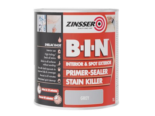 Zinsser B.I.N® Primer, Sealer & Stain Killer Paint Grey 1 litre