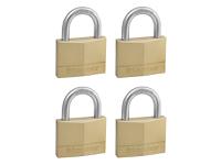 Master Lock Solid Brass 50mm Padlock 5-Pin - Keyed Alike x 4