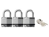 Master Lock Excell™ Laminated Steel 45mm Padlock - 24mm Shackle - Keyed Alike x 3