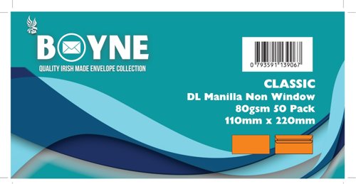 Trimfold Envelopes Boyne DL 110x220mm 80gsm Manilla Non Window Wallet Retail Pack (20 x 50's) Self Seal