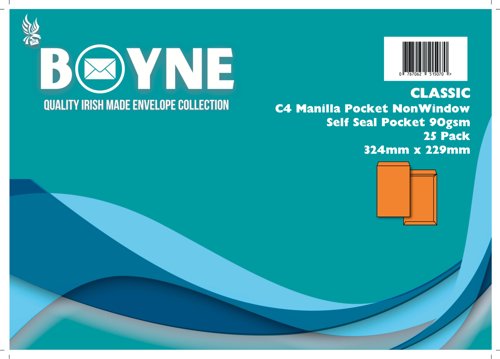 Trimfold Envelopes Boyne C4 324x229mm 90gsm Manilla Non Window Pocket Retail Pack (10 x 25's) Self Seal