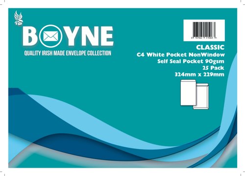 Trimfold Envelopes Boyne C4 324x229mm 90gsm White Pocket Non Window Retail Pack (10 x 25's) Self Seal