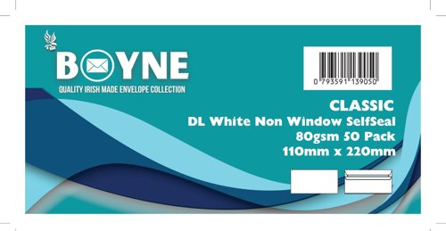 Trimfold Envelopes Boyne DL 110x220mm 80gsm White Non Window Wallet Retail Pack (20 x 50's) Self Seal - Sold as Box of 1000