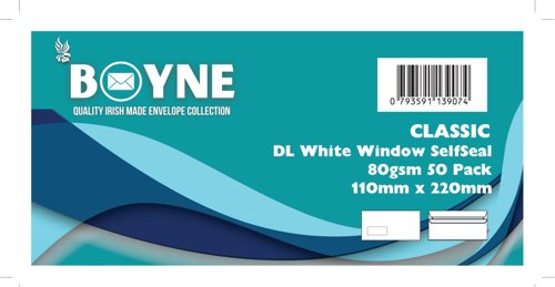 Trimfold Envelopes Boyne DL 110x220mm 80gsm White Window Wallet Retail Pack (20 x 50's) Self Seal