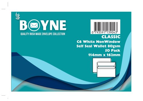 Trimfold Envelopes Boyne C6 114x162mm 80gsm White Wallet Retail Pack (20 x 50's) Self Seal - Sold as Box of 1000