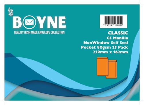 Trimfold Envelopes Boyne C5 229x162mm 80gsm Manilla Pocket Retail Pack (20 x 25's) Self Seal - Sold as Box of 500