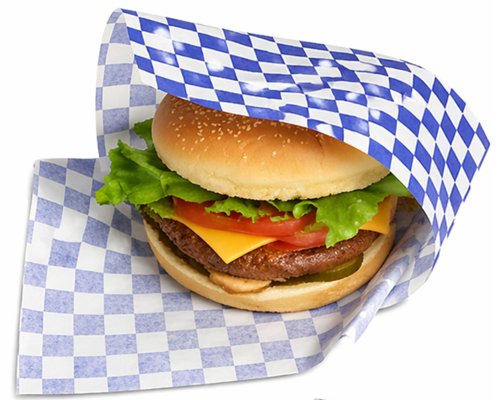 Gingham Blue Printed 2-Open Sided Burger Bag 175x162x55mm Pack 1000