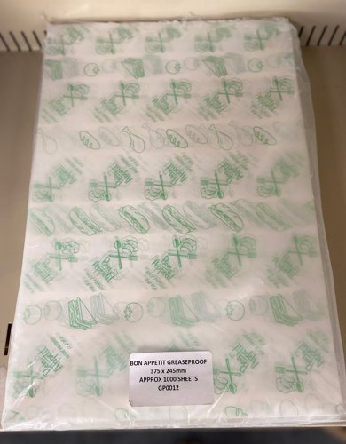 Printed BON APPETIT Tray Liner/Food Wrap 375x245x45mm Pack 1000