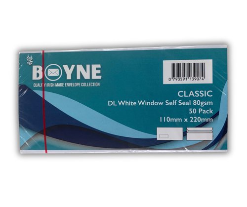 Trimfold Envelopes Boyne Merlin DL 110x220mm White 80gsm Window Self Seal Envelopes Pack 50's Retail Pack