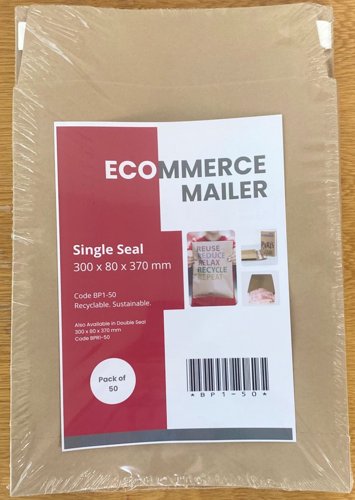 Single Peel & Seal Ecommerce Mailers 50 Pack 300 x 80 x 370mm Manila 90gsm