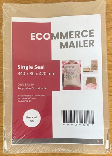 Single Peel & Seal Ecommerce Mailers 50 Pack 340 x 80 x 420mm Manila 90gsm