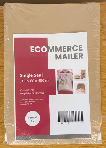 Single Peel & Seal Ecommerce Mailers 50 Pack 380 x 80 x 480mm Manila 90gsm