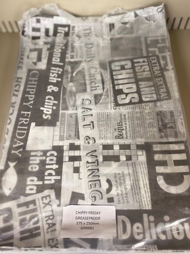 Printed Newspaper 'Chippy Friday' Tray Liner/Food Wrap 375x245x45mm Pack 1000