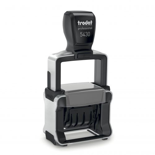 Trodat Professional 5430 Dater Self Inking Custom Stamp. Imprint Area 39 x 21 mm - 2 lines maximum - 1 above and 1 below the date - date size 4 mm