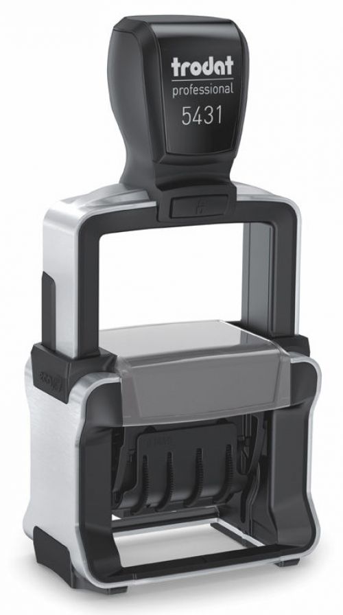 Trodat Professional 5431 Dater Self Inking Custom Stamp. Imprint Area 38 x 21 mm - 2 lines maximum - 1 above and 1 below the date - date size 3 mm 127927
