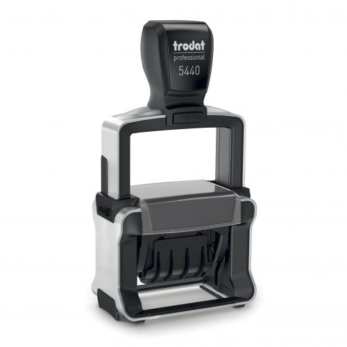 Trodat Professional 5440 Dater Self Inking Custom Stamp. Imprint Area 48 x 27 mm - 4 lines maximum - 2 above and 2 below the date - date size 4 mm 127969