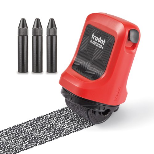 Trodat ID Protector+ Ink Roller – Identity Theft Protection Roller Stamp with Integrated Box & Letter Opener (3in1) – incl. 3 Refill Inks