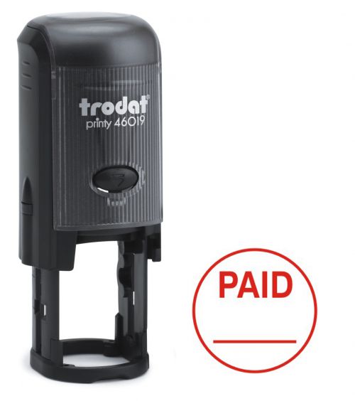 Trodat Printy Self Inking Circular Text Stamp PAID Red