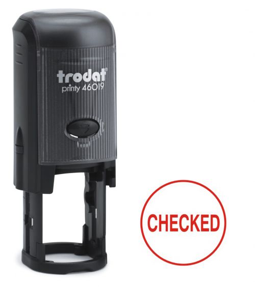 Trodat Printy Self Inking Circular Text Stamp CHECKED Red