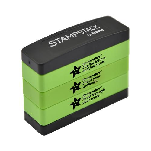 Trodat 3-in-1 Teachers' Stampstack - (Remember 2) - This stack features 3 popular classroom phrases making it a great educational tool.