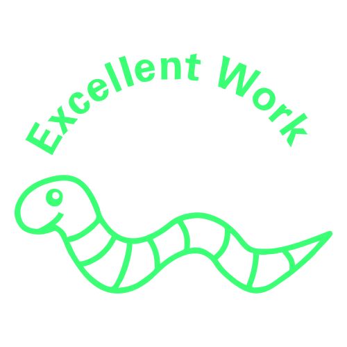 Trodat Classmates Education Stamp - Perfect for in the classroom, this self-inking stamp features the phrase 'EXCELLENT WORK' and the image of a worm.