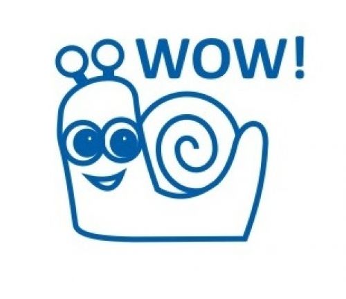 Trodat Classmates Education Stamp - Perfect for in the classroom, this self-inking stamp features the phrase 'WOW' alongside the image of a snail.
