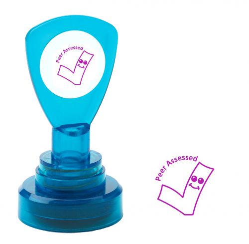 Trodat Classmates Education Stamp - Perfect for in the classroom, this self-inking stamp features the phrase 'PEER ASSESSED' and the image of a tick.