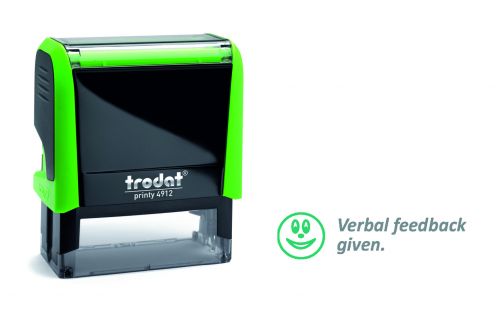 Trodat Classmate Printy 4912 Self-inking Stamp - Feedback B. This stamp features the phrase 'Verbal Feedback Given', perfect for in the classroom.