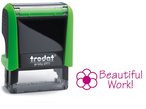 Trodat Classmate Printy 4911 Self-inking Stamp. This stamp features the phrase 'Beautiful Work', perfect for in the classroom.