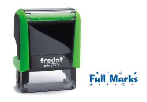 Trodat Classmate Printy 4911 Self-inking Stamp. This stamp features the phrase 'Full Marks', perfect for use in the classroom.