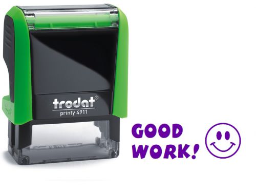 Trodat Classmate Printy 4911 Self-inking Stamp. This stamp features the phrase 'Good Work!', perfect for use in the classroom.