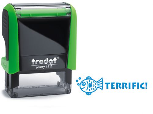 Trodat Classmate Printy 4911 Self-inking Stamp. This stamp features the phrase 'Terrific!', perfect for use in the classroom.