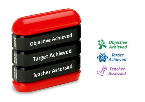 Trodat Teachers Stampstack - Objective Achieved; Target Achieved; Teacher Assessed